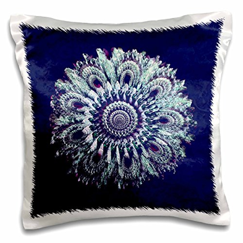 0190133366484 - 3DROSE TURQUOISE AND PURPLE FLORAL MANDALA ON RICH NAVY BLUE DAMASK BACKGROUND-PILLOW CASE, 16 BY 16 (PC_31742_1)