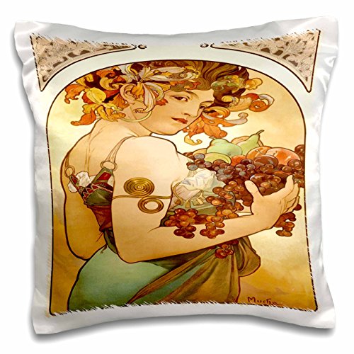 0190133367689 - 3DROSE PAINTING BY ALPHONSE MUCHA FRUIT-PILLOW CASE, 16 BY 16 (PC_61840_1)