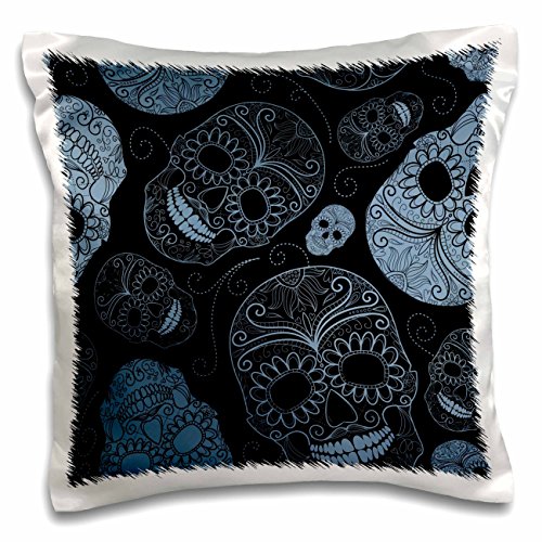 0190133369379 - 3DROSE BLUE SUGAR SKULLS DAY OF THE DEAD ART-PILLOW CASE, 16 BY 16 (PC_110444_1)