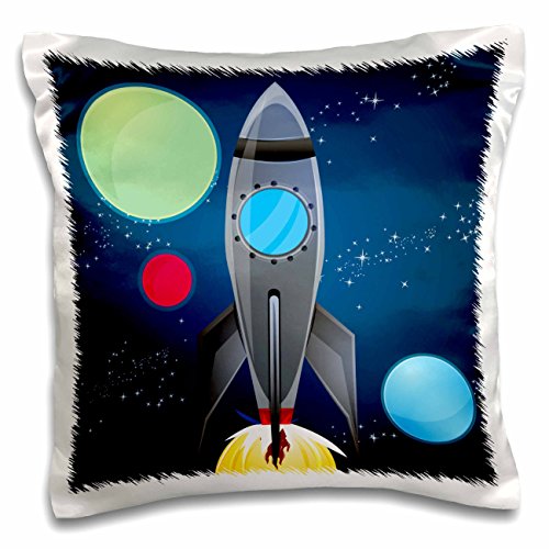 0190133369430 - 3DROSE BOYS ROCKET SHIP WITH PLANETS DESIGN ON A DARK BLUE BACKGROUND-PILLOW CASE, 16 BY 16 (PC_111577_1)