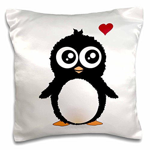0190133369553 - 3DROSE CUTE PENGUIN WITH LOVE HEART-BLACK AND WHITE CARTOON-SWEET KAWAII ADORABLE BABY ANIMAL ON WHITE-PILLOW CASE, 16 BY 16 (PC_113121_1)