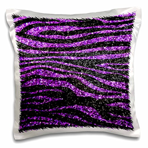 0190133369577 - 3DROSE PURPLE AND BLACK ZEBRA STRIPE PRINT FAUX BLING PHOTO NOT ACTUAL GLITTER GLITTERY SPARKLES SPARKLY-PILLOW CASE, 16 BY 16 (PC_113175_1)
