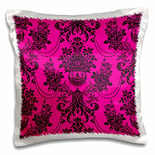 0190133369706 - 3DROSE TRENDY CHIC VICTORIAN ROSE ORNATE DAMASK HOT PINK MAGENTA AND BLACK-PILLOW CASE, 16 BY 16 (PC_115394_1)