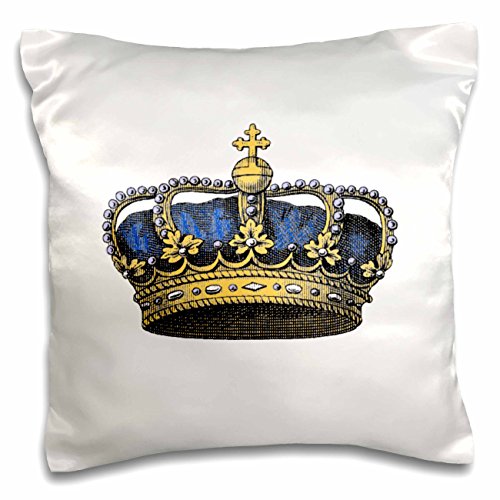 0190133370993 - 3DROSE NAVY BLUE CROWN-VINTAGE ART-ROYAL-ROYALTY-GOLD KINGS OR PRINCES CROWN WITH PEARLS AND CROSS-PILLOW CASE, 16 BY 16 (PC_151393_1)