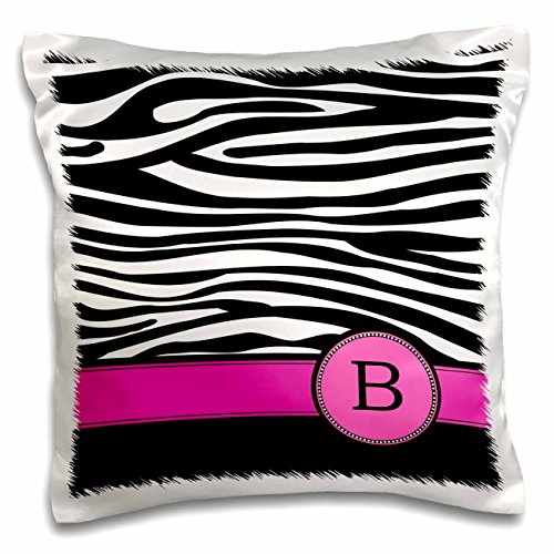 0190133371198 - 3DROSE LETTER B MONOGRAMMED BLACK AND WHITE ZEBRA STRIPES ANIMAL PRINT WITH HOT PINK PERSONALIZED INITIAL-PILLOW CASE, 16 BY 16 (PC_154273_1)