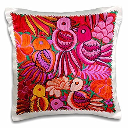 0190133373376 - 3DROSE GUATEMALA, LIVINGSTON. EMBROIDERY TEXTILE WITH TROPICAL BIRDS-PILLOW CASE, 16 BY 16 (PC_187724_1)