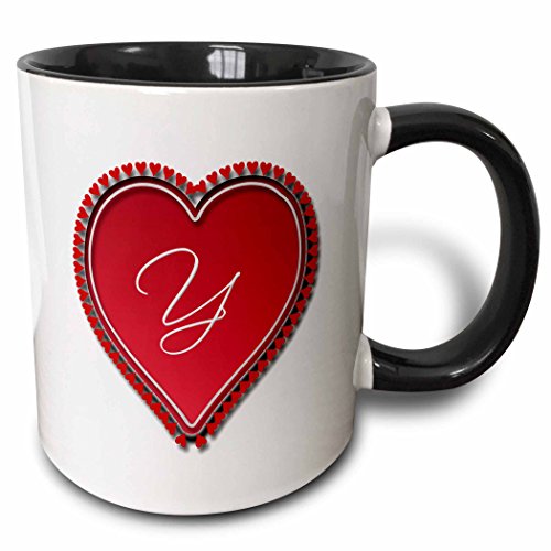 0190133393480 - 777IMAGES DESIGNS MONOGRAMS - LARGE RED HEART ON A WHITE BACKGROUND SURROUNDED BY SMALL RED HEARTS AND THE MONOGRAM Y - MUGS - 11OZ TWO-TONE BLACK MUG