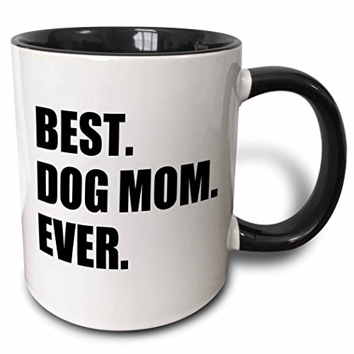 0190133414628 - 3DROSE BEST DOG MOM EVER - FUN PET OWNER GIFTS FOR HER - ANIMAL LOVER TEXT - TWO TONE BLACK MUG, 11OZ (MUG_184993_4), 11 OZ, BLACK/WHITE