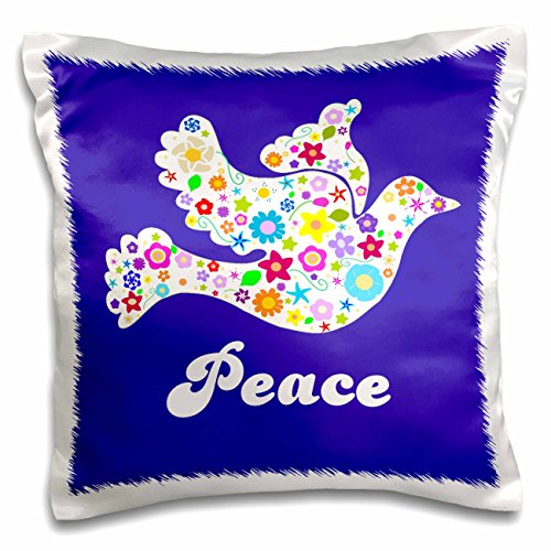 0190133561322 - 3DROSE FLORAL WHITE DOVE OF PEACE FLYING ON MIDNIGHT BLUE - FLOWER POWER - HIPPY - HIPPIE - MODERN GIRLY - PILLOW CASE, 16 BY 16-INCH (PC_58367_1)