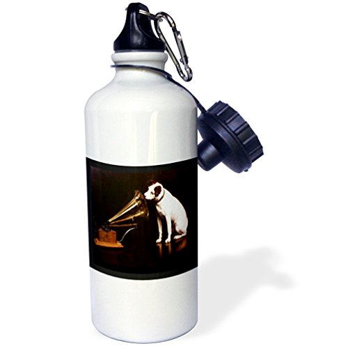 0190133606412 - 3DROSE WB_39018_1 VINTAGE RCA DOG AND VICTROLA SPORTS WATER BOTTLE, 21 OZ, WHITE