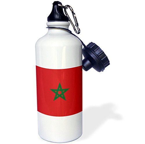 0190133683949 - 3DROSE WB_158383_1 FLAG OF MOROCCO-MOROCCAN RED WITH GREEN PENTAGRAM STAR SEAL ENSIGN-AFRICA AFRICAN WORLD COUNTRY SPORTS WATER BOTTLE, 21 OZ, WHITE