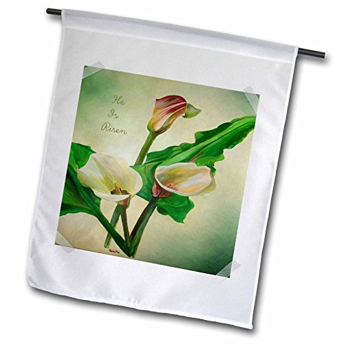0190133727131 - 3DROSE HE IS RISEN - CALLA, CALLAS, EASTER LILY, FLOWER , LILAC, LILIES - GARDEN FLAG, 12 BY 18