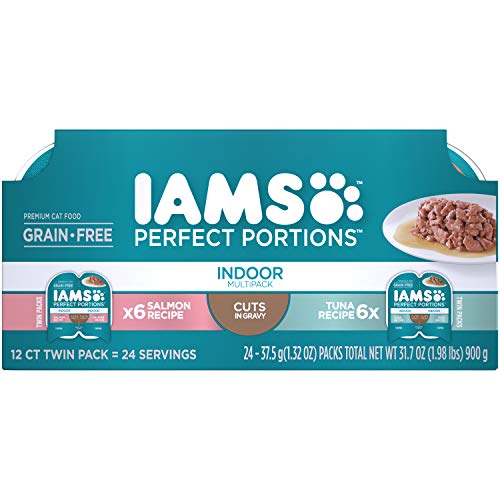 0019014802708 - IAMS PERFECT PORTIONS ADULT INDOOR CAT GRAIN FREE WET CAT FOOD CUTS IN GRAVY TUNA RECIPE, SALMON RECIPE VARIETY PACK, 2.6 OZ. EASY PEEL TWIN-PACK TRAYS