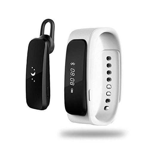 0190149011170 - BEYOUNG(TM) BLUETOOTH SMART EARPHONE WRISTBAND BRACELET ACTIVITY AND SLEEP TRACKER WITH PEDOMETER CALORIES COUNTER SLEEP RECORD ALARM CLOCK WEIGHT INPUT FOR IOS ANDROID DEVICES (WHITE)