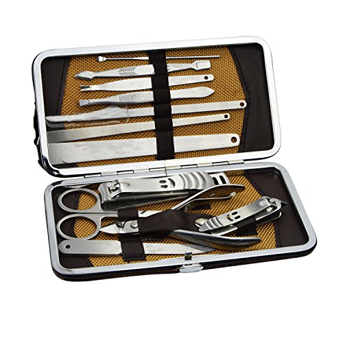 0190149025740 - BEYOUNG(TM) 12 PIECES PROFESSIONAL NAIL CARE STAINLESS STEEL PEDICURE MANICURE KIT TOOL SET FOR HOME TRAVEL GROOMING - LEATHER CASE