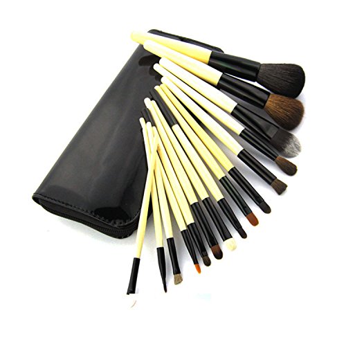 0190149059523 - BEYOUNG 15 PIECE PROFESSIONAL WOOL MAKEUP BRUSH SET: MAKE-UP WOOL TOILETRY KIT WITH BURLYWOOD HANDLE AND BLACK MENTAL ZIPPER CASE