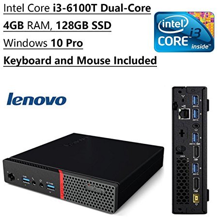 0190151458062 - NEWEST LENOVO THINKCENTRE TINY FLAGSHIP HIGH PERFORMANCE DESKTOP PC | INTEL CORE I3-6100T DUAL-CORE | 3.20 GHZ | 4GB RAM | 128GB SSD | BLUETOOTH | WIFI | WINDOWS 10 PRO | KEYBOARD AND MOUSE