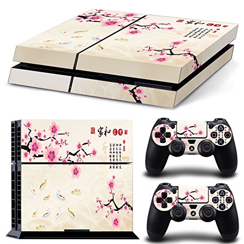 0190203924477 - GOLDEN CHINESE WINTERSWEET SKIN STICKERS DECAL COVER FOR PS4 PLAYSTATION 4 CONSOLE & 2 CONTROLLERS