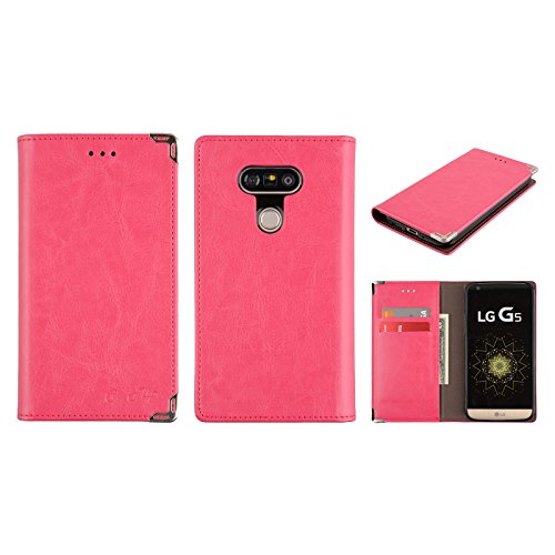 0190227002274 - LG G5 WALLET CASE SIRIUS PU LEATHER FLIP DIARY COVER WITH BUILT-IN CREDIT CARD SLOTS ID CARD HOLDER (HOT PINK)
