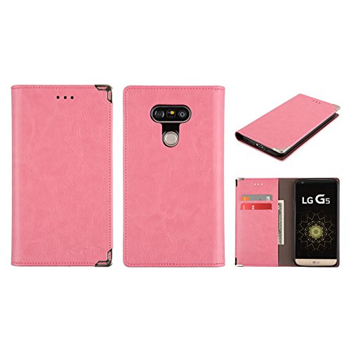 0190227002281 - LG G5 WALLET CASE SIRIUS PU LEATHER FLIP DIARY COVER WITH BUILT-IN CREDIT CARD SLOTS ID CARD HOLDER (PINK)