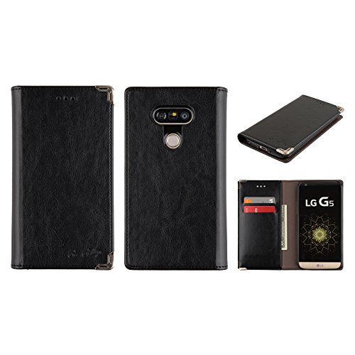 0190227002311 - LG G5 WALLET CASE SIRIUS PU LEATHER FLIP DIARY COVER WITH BUILT-IN CREDIT CARD SLOTS ID CARD HOLDER (BLACK)