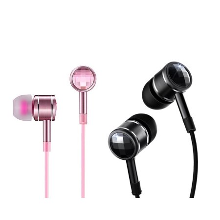 0190280100009 - 1MORE DUAL PACK SWAROVSKI CRYSTAL IN-EAR HEADPHONES WITH IN-LINE MICROPHONE AND REMOTE (PINK AND BLACK)
