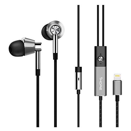0190280100528 - 1MORE TRIPLE DRIVER LIGHTNING IN-EAR HEADPHONES (EARPHONES/EARBUDS), MFI CERTIFIED APPROVED FOR APPLE IOS (IPHONE 7, IPAD, IPOD) WITH COMPATIBLE MICROPHONE AND REMOTE (TITANIUM)