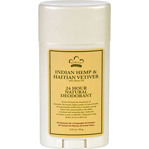 0190283545692 - NUBIAN HERITAGE DEODORANT - ALL NATURAL - 24 HOUR - INDIAN HEMP AND HAITIAN VETIVER - WITH NEEM OIL - 2.25 OZ - GLUTEN FREE -