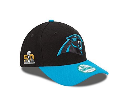 0190291969831 - NFL CAROLINA PANTHERS SUPER BOWL 50 THE LEAGUE SIDE PATCH 9FORTY ADJUSTABLE CAP, BLACK/TEAL, ONE SIZE