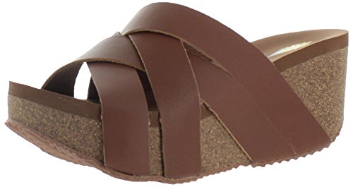 0190299031752 - VOLATILE LUCID WOMEN'S LEATHER CORK WEDGE SANDALS BROWN SIZE 9