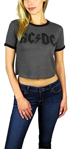 0190344129120 - AC/DC WOMENS RINGER CROP TOP LARGE GREY HEATHER