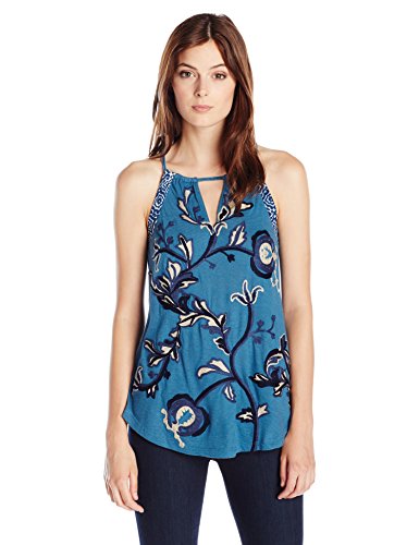 0190365119292 - LUCKY BRAND WOMEN'S SOUTACHE EMBROIDERED TANK TOP, BLUE/MULTI, LARGE
