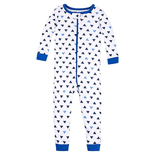 0190489363151 - LAMAZE ORGANIC BABY BOYS STRETCHIE ONE PIECE SLEEPWEAR, BABY AND TODDLER, FOOTED, ZIPPER, WHITE BLUE TRIANGLES, 9M