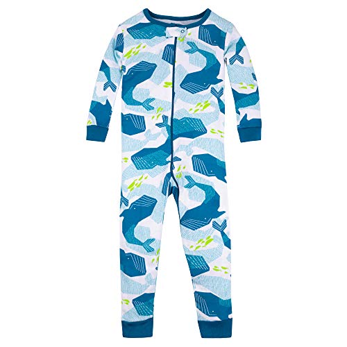 0190489365704 - LAMAZE ORGANIC BABY BOYS STRETCHIE ONE PIECE SLEEPWEAR, BABY AND TODDLER, FOOTLESS, ZIPPER, WHALES, 24M