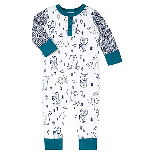0190489906310 - LAMAZE BABY BOYS SUPER COMBED NATURAL ROMPER, 1 PIECE COVERALL, SLEEVE JUMPSUIT WITH LONG PANTS, 1 PACK, BLUE WOODLAND, 12 MONTHS