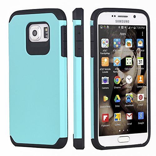 0190497839372 - GALAXY S6 CASE, DAB DUAL LAYER SHOCK ABSORBING SAMSUNG GALAXY CASE FOR S6 PHONE CASES (CYAN + BLACK)