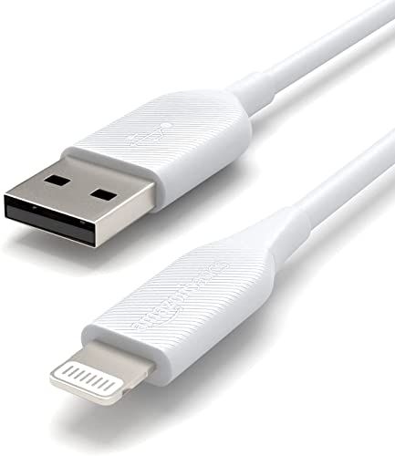 0190653006143 - AMAZON BASICS USB-A TO LIGHTNING ABS CHARGER CABLE, MFI CERTIFIED CHARGER FOR APPLE IPHONE 14 13 12 11 X XS PRO, PRO MAX, PLUS, IPAD, 3 FOOT, WHITE, (PACK OF 2)