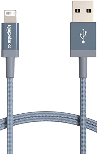 0190653006440 - AMAZON BASICS USB-A TO LIGHTNING CHARGER CABLE, NYLON BRAIDED CORD, MFI CERTIFIED CHARGER FOR APPLE IPHONE 14 13 12 11 X XS PRO, PRO MAX, PLUS, IPAD, 6 FOOT, DARK GRAY