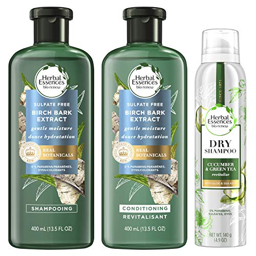 0190679007353 - HERBAL ESSENCES BIORENEW BIRCH BARK EXTRACT SHAMPOO, CONDITIONER & DRY SHAMPOO, CLEANSE AND PROTECT YOUR HAIR, SULFATE FREE, COLOR SAFE, 13.5 OZ EACH, 4.9 OZ