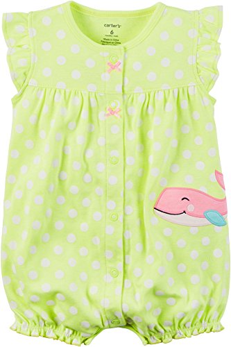 0190795050776 - CARTERS BABY GIRLS SNAP-UP NEON ROMPER WHALE DOT, GREEN, 9M