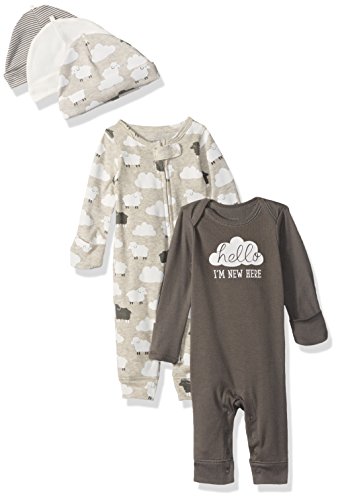0190795483796 - CARTER'S BABY 5-PIECE COVERALL AND CAP SET, GRAY CLOUDS, NEWBORN