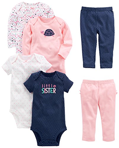 0190795486049 - SIMPLE JOYS BY CARTER'S BABY GIRLS' 6-PIECE LITTLE CHARACTER SET, PINK/NAVY RUFFLE, 12 MONTHS