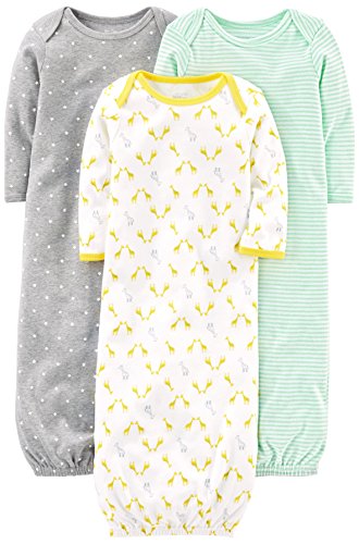 0190795504774 - SIMPLE JOYS BY CARTER'S BABY 3-PACK COTTON SLEEPER GOWN, GREY/WHITE, 0-3 MONTHS