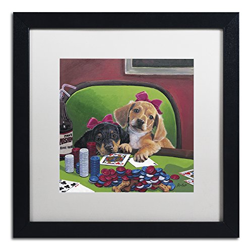 0190836344864 - TRADEMARK FINE ART POKER DOGS 3 BY JENNY NEWLAND WHITE MATTE BLACK FRAME, 16 X 16