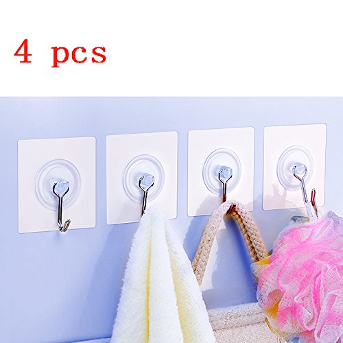 1909071826986 - SELF ADHESIVE HOOKS HANGERS - SET OF 4 WALL HOOKS - HEAVY DUTY 20 LB - STICKY WALL HANGERS WITHOUT NAILS - REUSABLE KITCHEN TOWEL BATH HOOKS