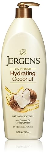0019100226456 - JERGENS HYDRATING COCONUT BODY MOISTURIZER, INFUSED WITH COCONUT OIL AND WATER FOR LONG-LASTING MOISTURE, HYDRATES DRY SKIN INSTANTLY, 26.5 OUNCE (PACK OF 6), DERMATOLOGIST TESTED (PACKAGING MAY VARY)