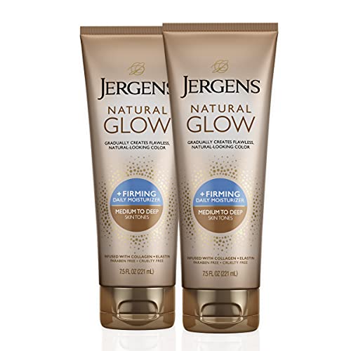 0019100278035 - JERGENS NATURAL GLOW +FIRMING SELF TANNER BODY LOTION, MEDIUM TO TAN SKIN TONE, 7.5 OUNCE SUNLESS TANNING DAILY MOISTURIZER, FEATURING COLLAGEN AND ELASTIN, HELPS TO VISIBLY REDUCE CELLULITE (2 PACK)