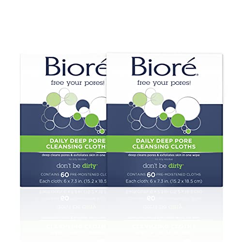 0019100278745 - BIORÉ DAILY FACIAL CLEANSING CLOTHS, WITH DIRT-GRABBING FIBERS FOR DEEP PORE CLEANSING AND MAKEUP REMOVAL WITHOUT OILY RESIDUE, 60 COUNT (PACK OF 2)