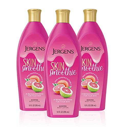 0019100279674 - JERGENS SKIN SMOOTHIE PINK GRAPEFRUIT & POMELO SCENTED BODY LOTION, REFRESHING ALL-DAY FRAGRANCED MOISTURE, WITH CITRUS JUICE BLENDS, VITAMIN E, COCOA & SHEA BUTTERS, DYE-FREE, 10 OUNCES (PACK OF 3)