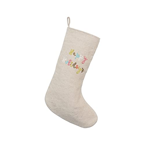 0191009483410 - CREATIVE CO-OP 20 H COTTON AND JUTE STOCKING WITH EMBROIDERY HAPPY HOLIDAYS, MULTI COLOR MISC TEXTILES, L X 8 W X 0 H